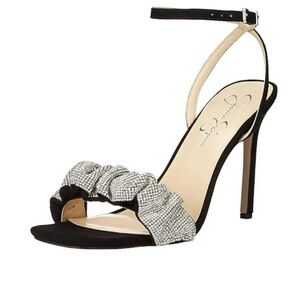 New Jessica Simpson Black Suede with Silver Rhinestone Ruched Strap